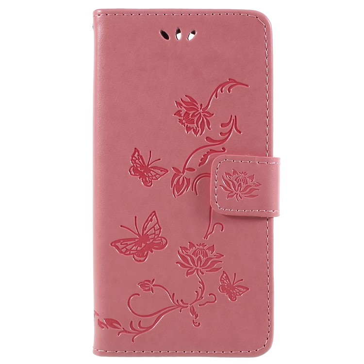 Imprint Butterfly and Flower PU Leather Card Holder Mobile Phone Case Shell for Sony Xperia XA2 - Pink-3