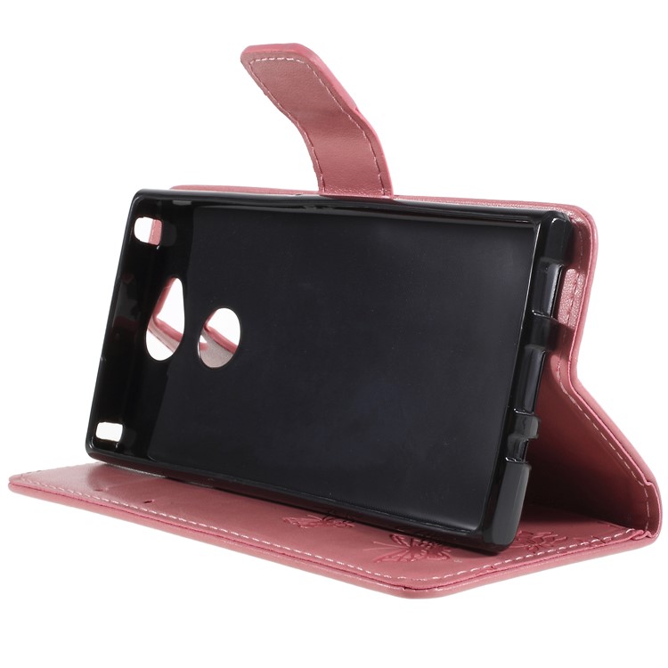 Imprint Butterfly and Flower PU Leather Card Holder Mobile Phone Case Shell for Sony Xperia XA2 - Pink-4