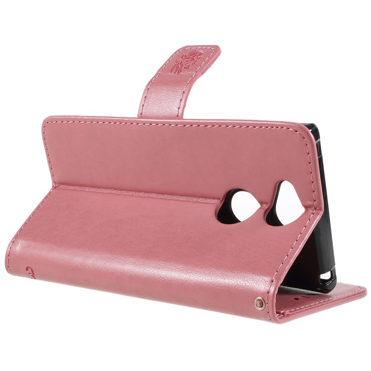 Imprint Butterfly and Flower PU Leather Card Holder Mobile Phone Case Shell for Sony Xperia XA2 - Pink-5