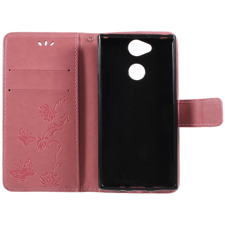Imprint Butterfly and Flower PU Leather Card Holder Mobile Phone Case Shell for Sony Xperia XA2 - Pink-6