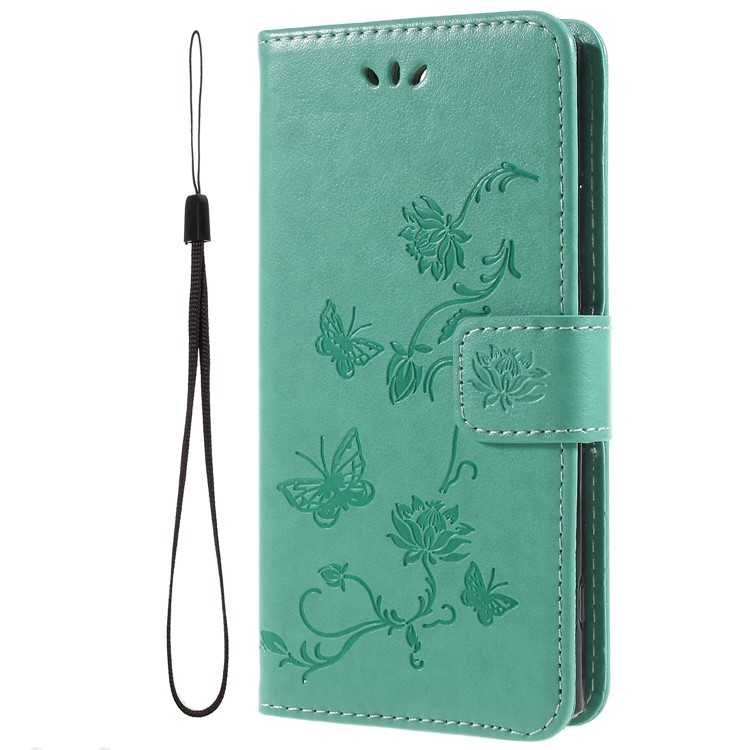 Imprint Butterfly and Flower PU Leather Card Holder Mobile Phone Casing for Sony Xperia XA2 - Green-1