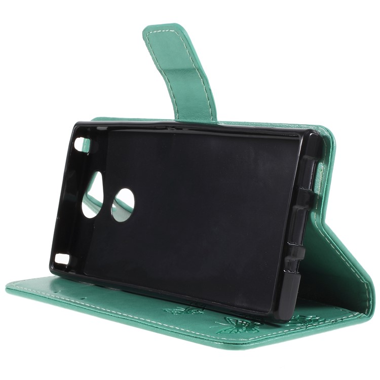 Imprint Butterfly and Flower PU Leather Card Holder Mobile Phone Casing for Sony Xperia XA2 - Green-4