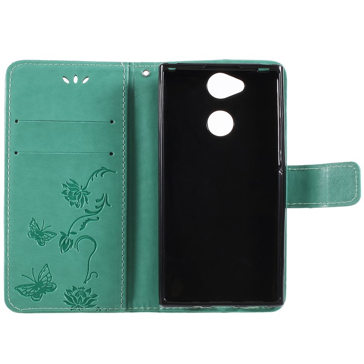 Imprint Butterfly and Flower PU Leather Card Holder Mobile Phone Casing for Sony Xperia XA2 - Green-6