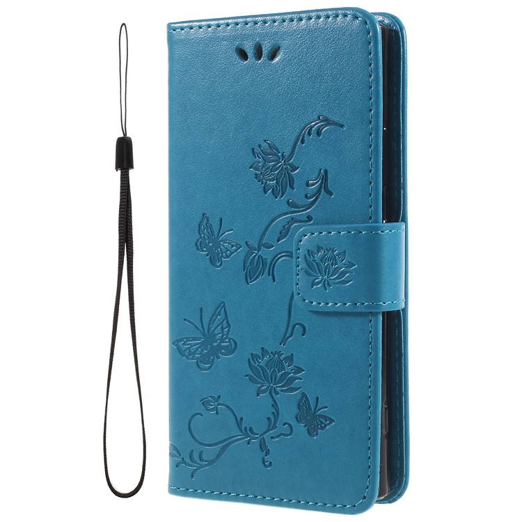Imprint Butterfly and Flower PU Leather Card Holder Phone Accessory Shell for Sony Xperia XA2 - Blue-1