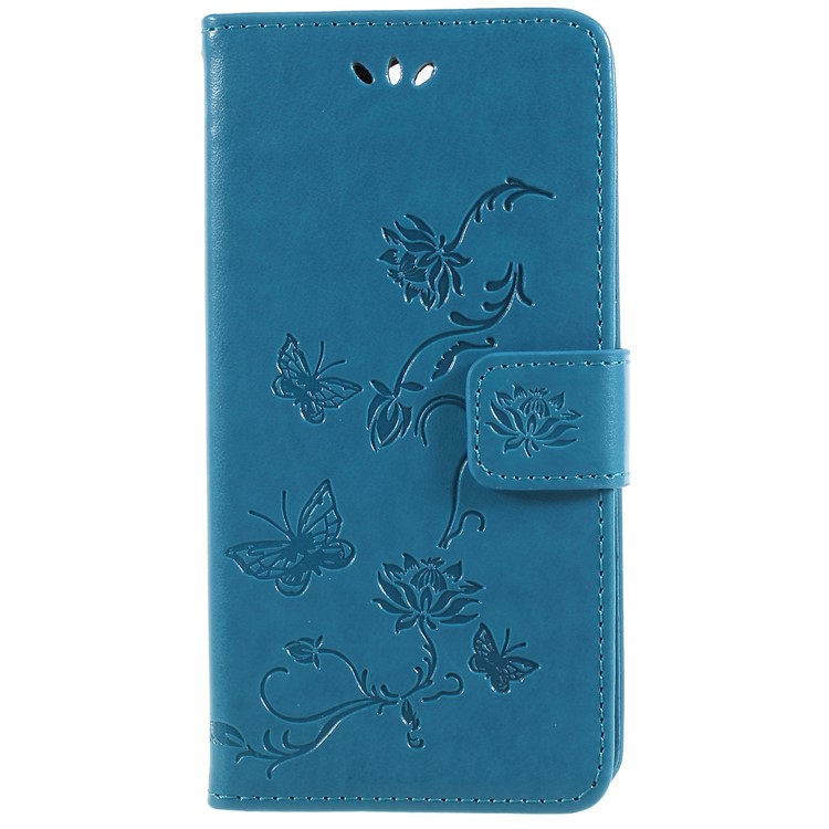 Imprint Butterfly and Flower PU Leather Card Holder Phone Accessory Shell for Sony Xperia XA2 - Blue-3