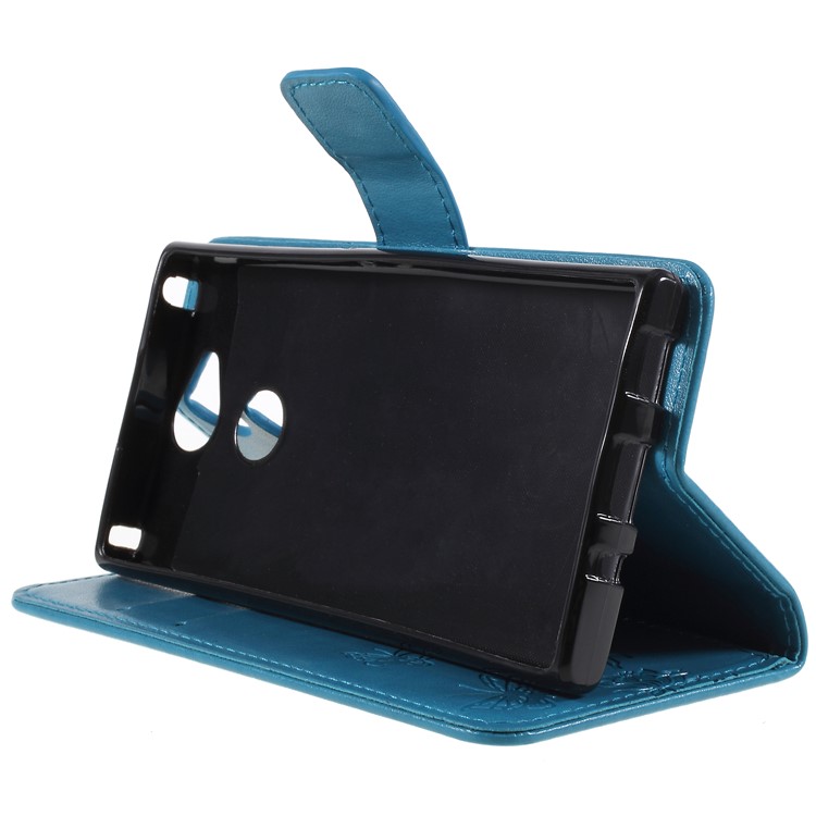 Imprint Butterfly and Flower PU Leather Card Holder Phone Accessory Shell for Sony Xperia XA2 - Blue-4