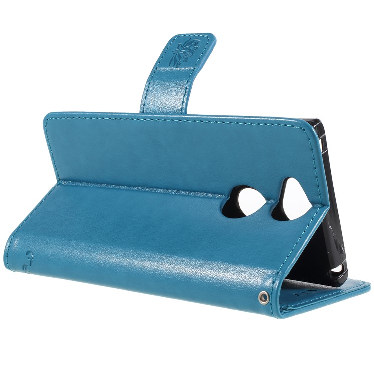 Imprint Butterfly and Flower PU Leather Card Holder Phone Accessory Shell for Sony Xperia XA2 - Blue-5