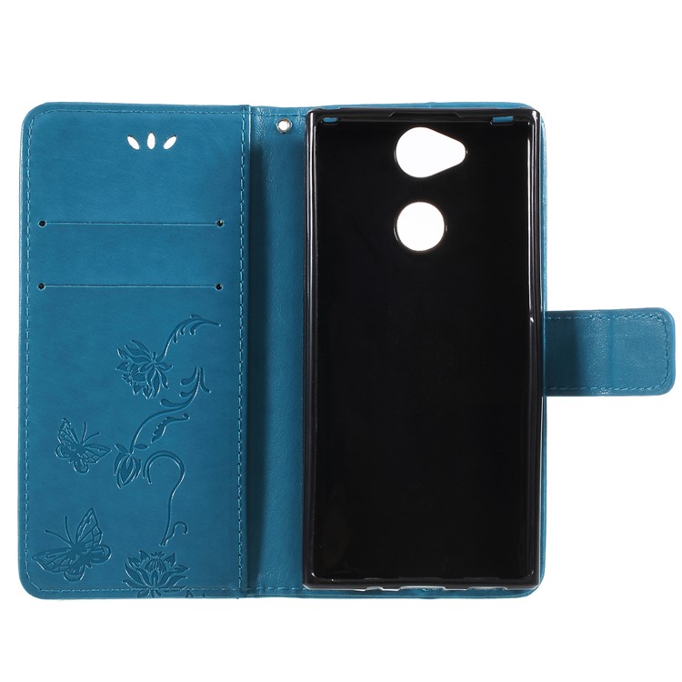 Imprint Butterfly and Flower PU Leather Card Holder Phone Accessory Shell for Sony Xperia XA2 - Blue-6