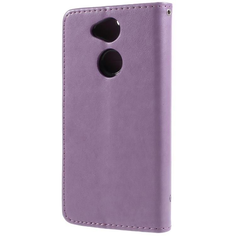 Imprint Butterfly and Flower PU Leather Card Holder Phone Accessory Case for Sony Xperia XA2 - Light Purple-2