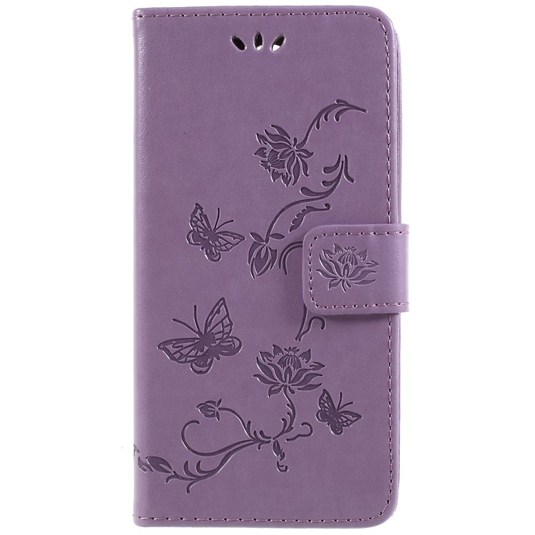 Imprint Butterfly and Flower PU Leather Card Holder Phone Accessory Case for Sony Xperia XA2 - Light Purple-3