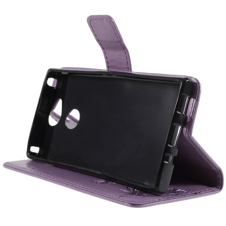 Imprint Butterfly and Flower PU Leather Card Holder Phone Accessory Case for Sony Xperia XA2 - Light Purple-4