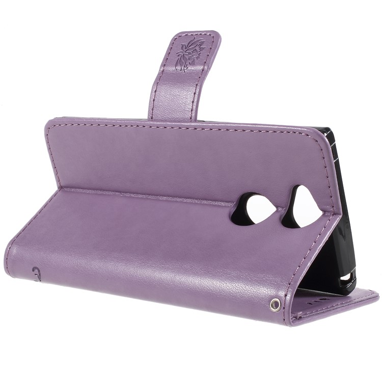 Imprint Butterfly and Flower PU Leather Card Holder Phone Accessory Case for Sony Xperia XA2 - Light Purple-5