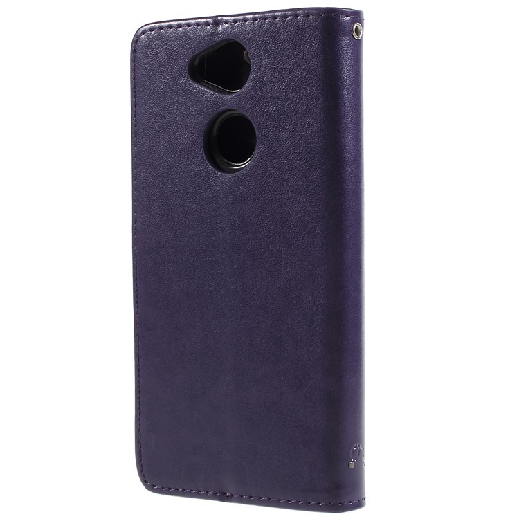 Imprint Butterfly and Flower PU Leather Card Holder Protection Phone Shell for Sony Xperia XA2 - Dark Purple-2