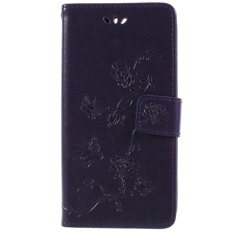 Imprint Butterfly and Flower PU Leather Card Holder Protection Phone Shell for Sony Xperia XA2 - Dark Purple-3
