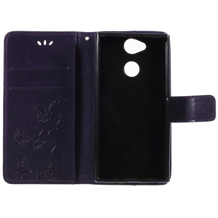 Imprint Butterfly and Flower PU Leather Card Holder Protection Phone Shell for Sony Xperia XA2 - Dark Purple-6