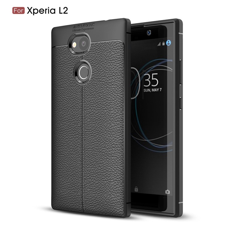 Litchi Grain Soft TPU Back Cover for Sony Xperia L2 - Black-1