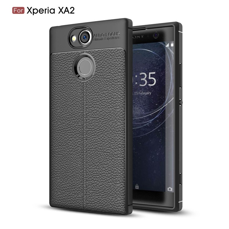 Litchi Grain Soft TPU Back Cover for Sony Xperia XA2 - Black-1