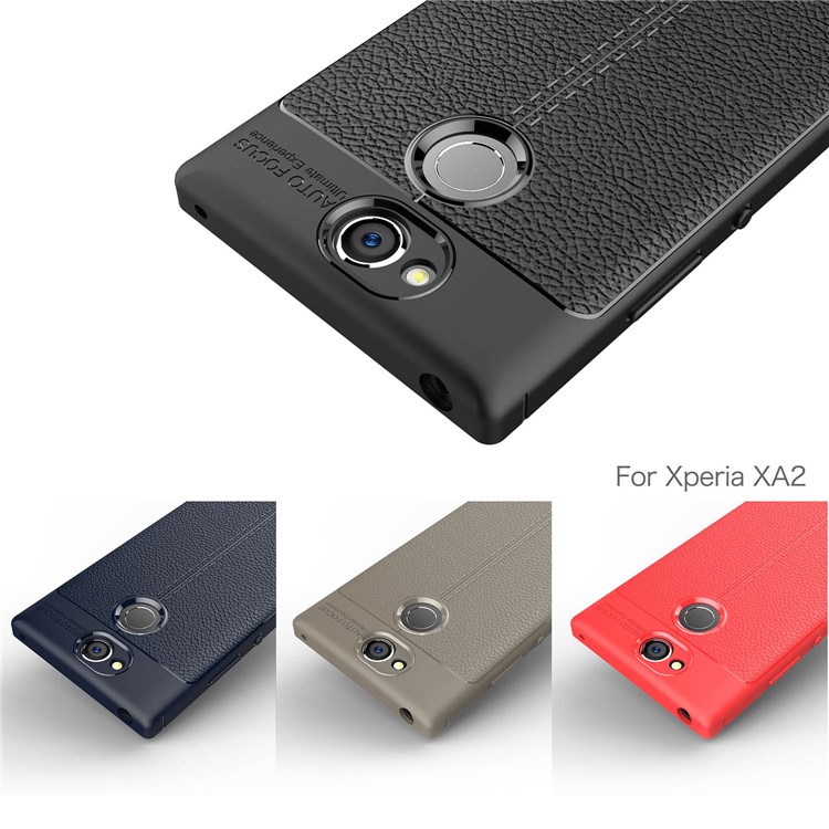 Litchi Grain Soft TPU Back Cover for Sony Xperia XA2 - Black-14