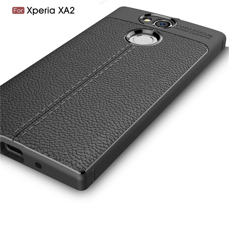 Litchi Grain Soft TPU Back Cover for Sony Xperia XA2 - Black-4