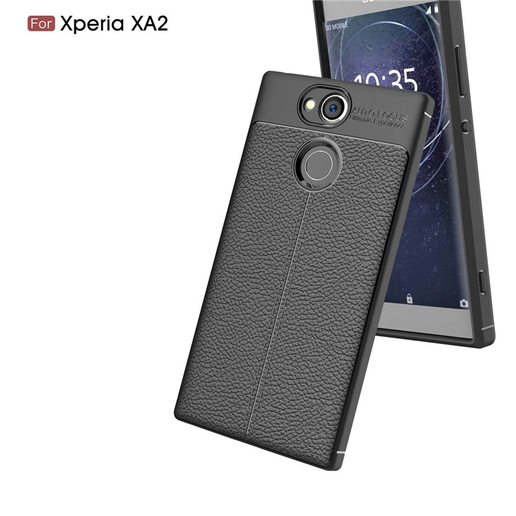 Litchi Grain Soft TPU Back Cover for Sony Xperia XA2 - Black-6