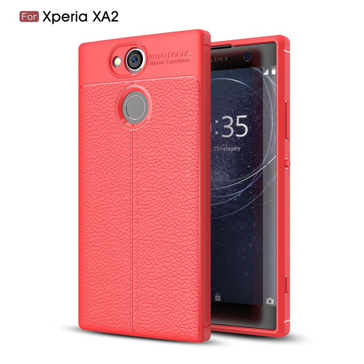 Litchi Grain Soft TPU Back Casing for Sony Xperia XA2 - Red-1