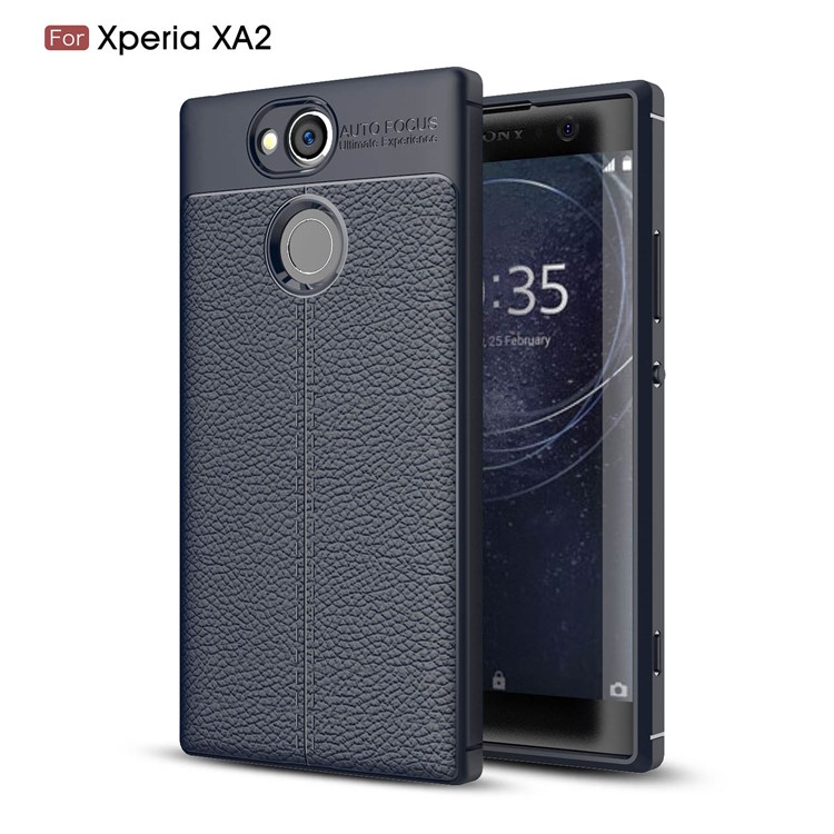 Litchi Grain Soft TPU Mobile Phone Cover for Sony Xperia XA2 - Dark Blue-1