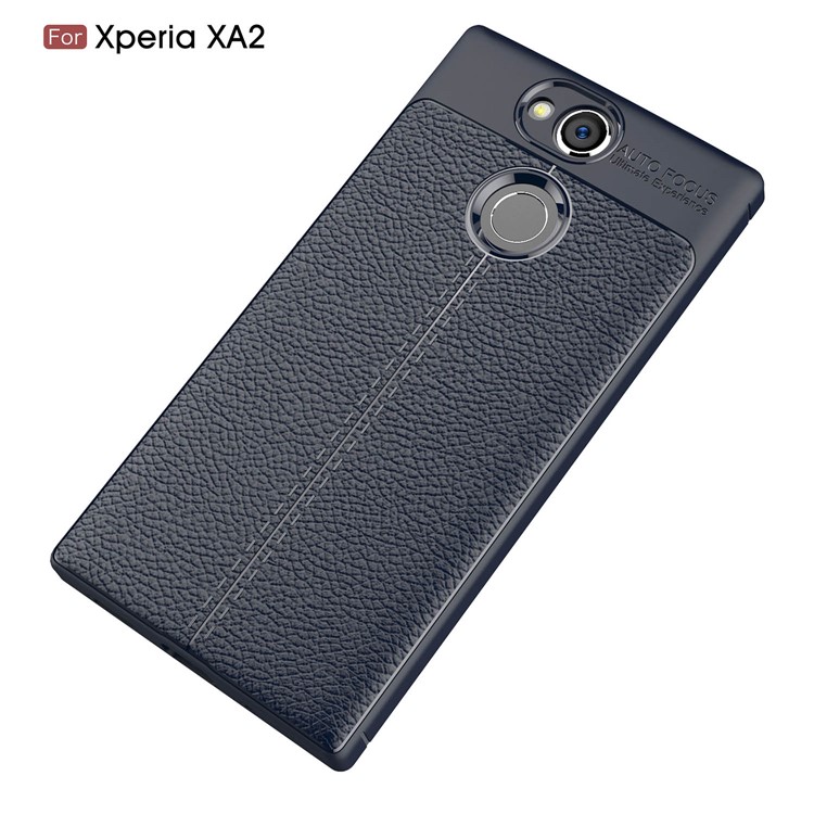 Litchi Grain Soft TPU Mobile Phone Cover for Sony Xperia XA2 - Dark Blue-2