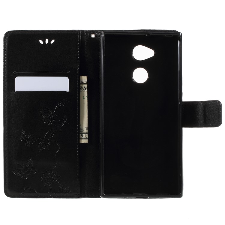 Imprint Butterfly and Flower Leather Wallet Shell with Stand for Sony Xperia XA2 Ultra - Black-10