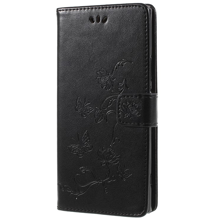 Imprint Butterfly and Flower Leather Wallet Shell with Stand for Sony Xperia XA2 Ultra - Black-2