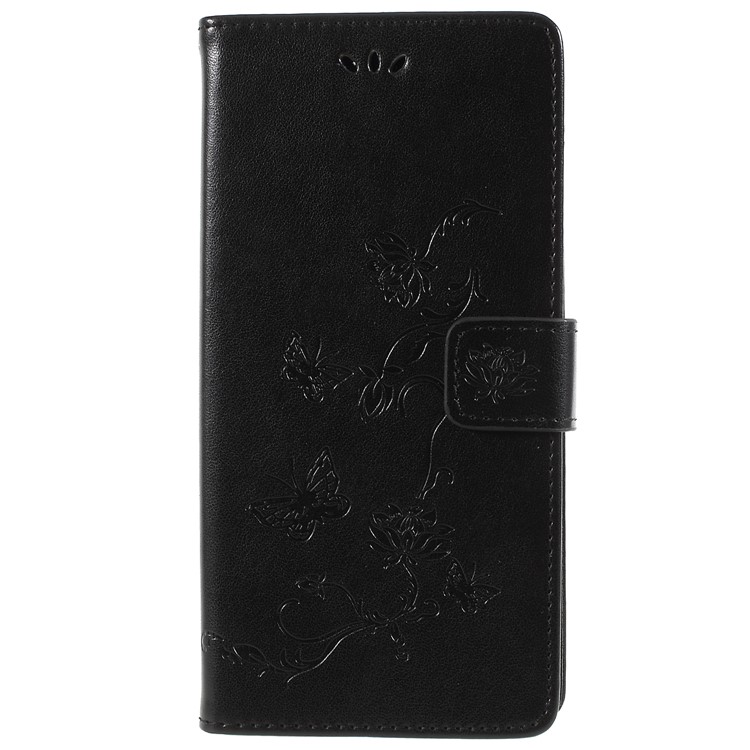 Imprint Butterfly and Flower Leather Wallet Shell with Stand for Sony Xperia XA2 Ultra - Black-4