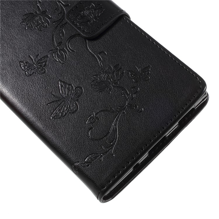 Imprint Butterfly and Flower Leather Wallet Shell with Stand for Sony Xperia XA2 Ultra - Black-5