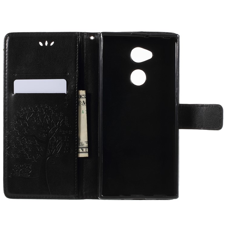 Imprint Tree Owl Magnetic Wallet PU Leather Shell with Stand for Sony Xperia XA2 Ultra - Black-10
