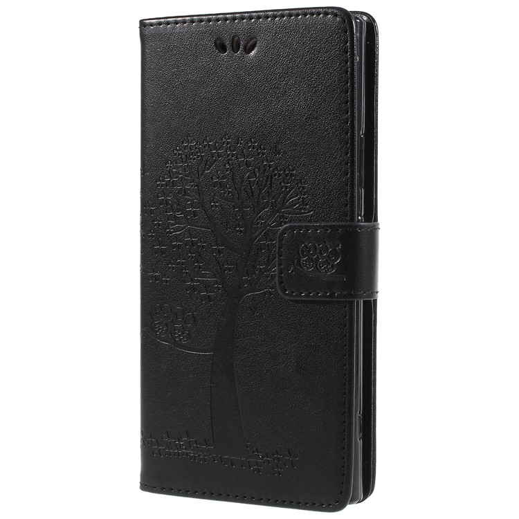 Imprint Tree Owl Magnetic Wallet PU Leather Shell with Stand for Sony Xperia XA2 Ultra - Black-2