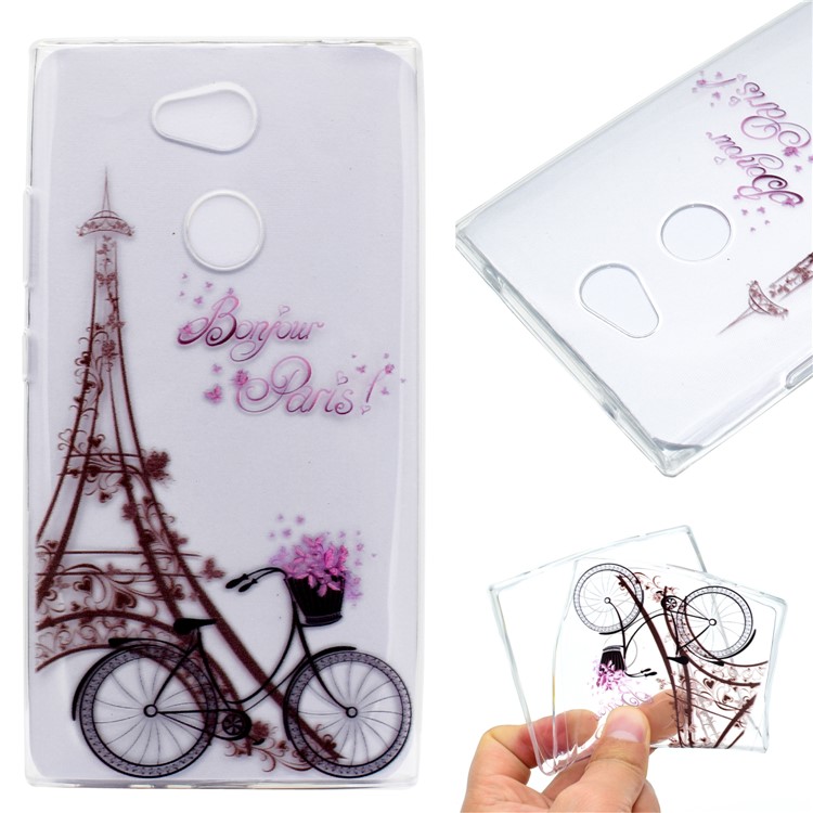 Pattern Printing Soft TPU Back Shell for Sony Xperia L2 - Eiffel Tower and Bicycle-1