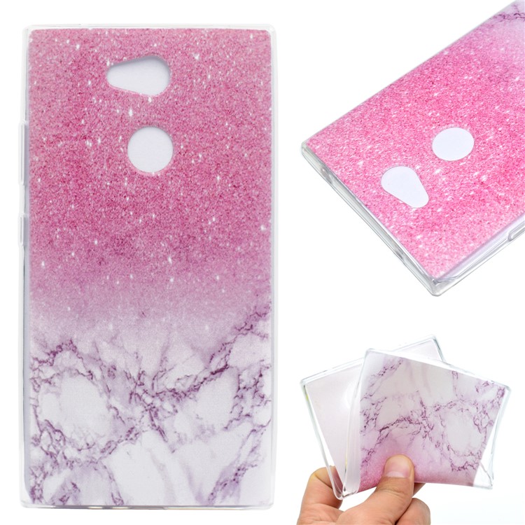 Pattern Printing Soft TPU Back Phone Shell for Sony Xperia L2 - Pink Marble-1