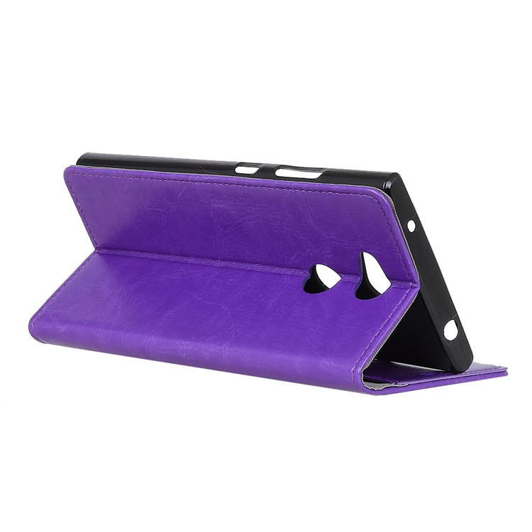 Crazy Horse Texture Wallet Stand Leather Case Accessory for Sony Xperia L2 - Purple-4