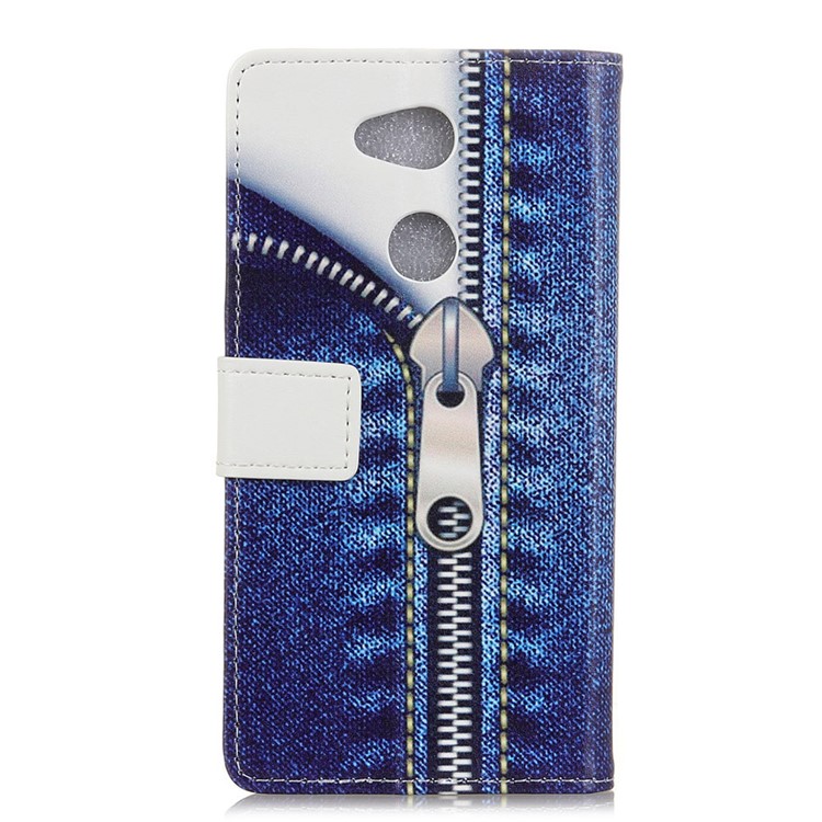 For Sony Xperia L2 Pattern Printing Wallet Leather Flip Phone Case - Jeans with Zipper-2