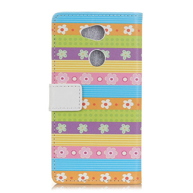 For Sony Xperia L2 Pattern Printing Wallet Flip Cell Phone Case - Colorful Stripes and Flowers-2