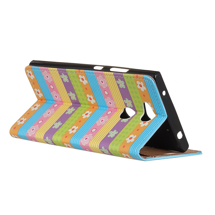 For Sony Xperia L2 Pattern Printing Wallet Flip Cell Phone Case - Colorful Stripes and Flowers-3