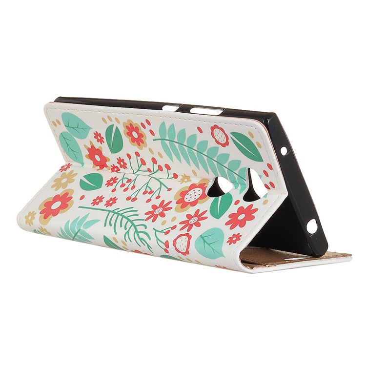 For Sony Xperia L2 Pattern Printing Wallet Leather Cell Phone Case - Flowers and Leaves-3