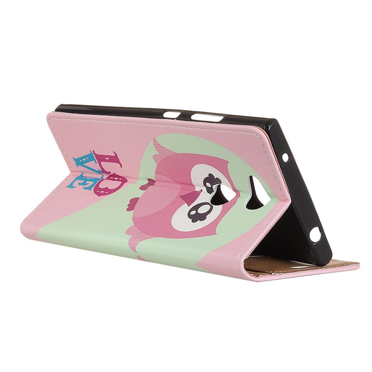 For Sony Xperia L2 Pattern Printing Wallet Leather Phone Accessory Case - Owl and Love Word-3
