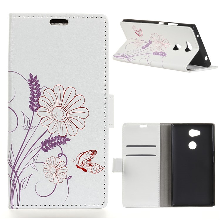 Pattern Printing Wallet Stand Leather Case for Sony Xperia XA2 - Flower and Butterfly-1