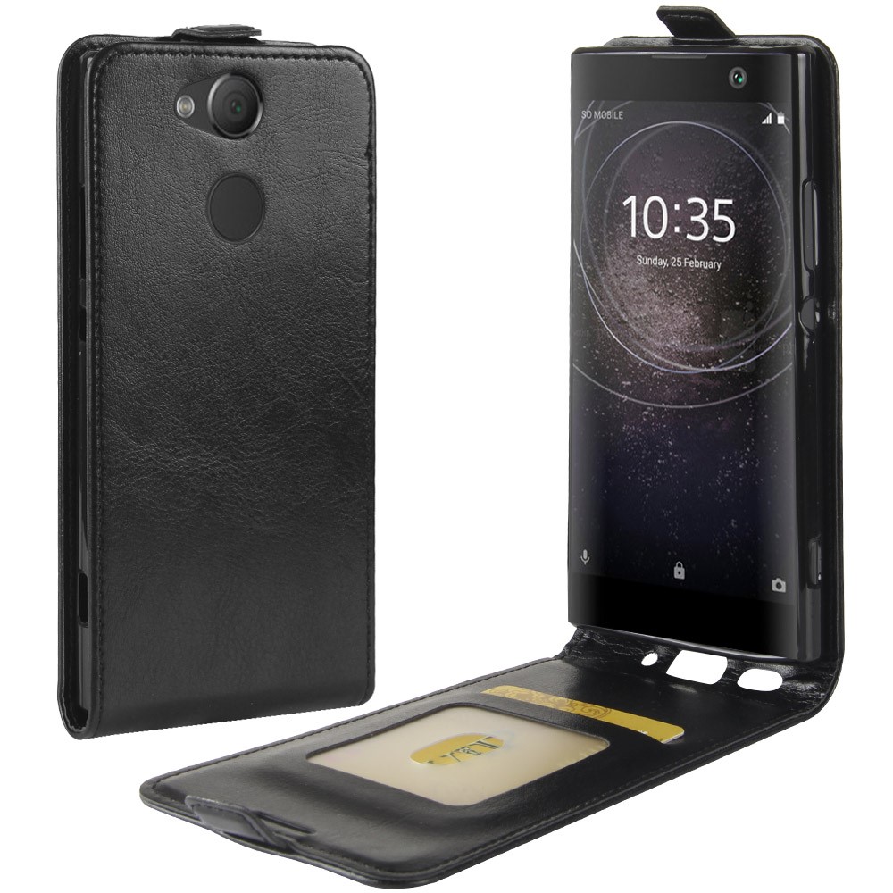 Crazy Horse Vertical Flip Card Holder Leather Case for Sony Xperia XA2 - Black-1