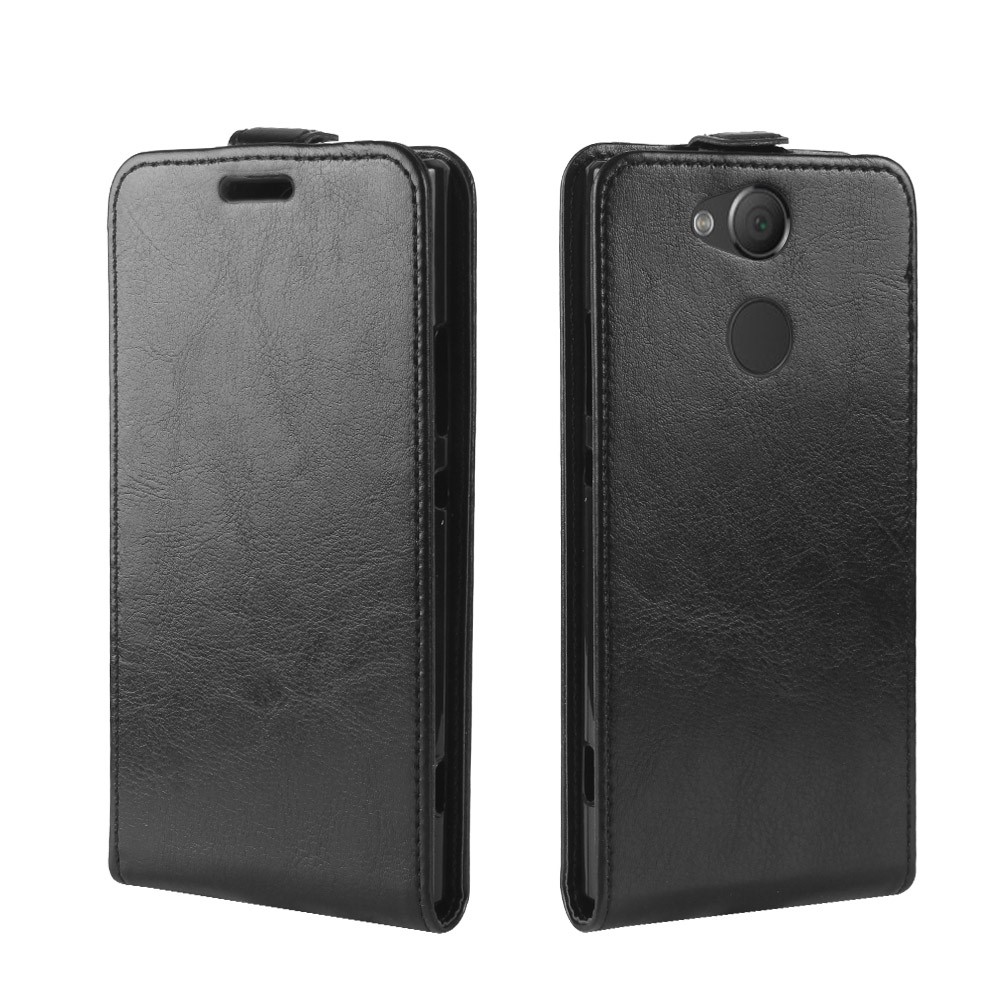 Crazy Horse Vertical Flip Card Case in Pelle Per Sony Xperia XA2 - Nero