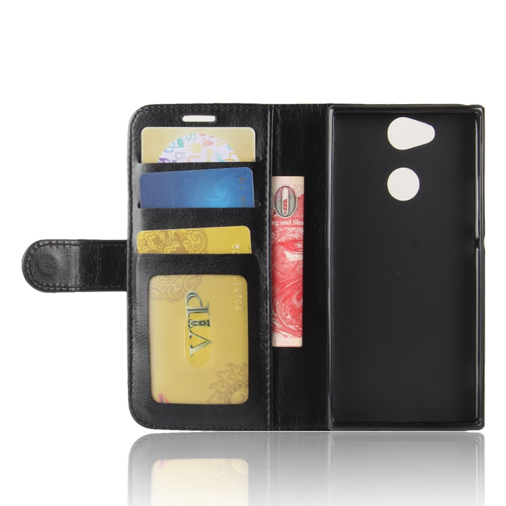 Crazy Horse Wallet Cuero Teléfono Celular Funda Para Sony Xperia XA2 - Negro