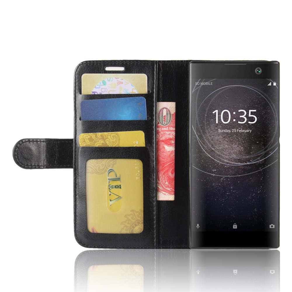 Caso De Telefone Celular Crazy Horse Carteira Para Sony Xperia XA2 - Preto