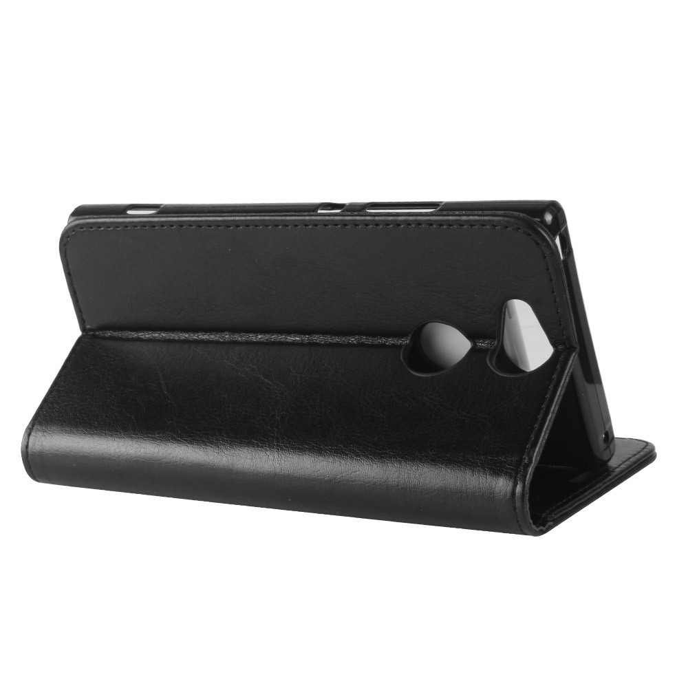 Crazy Horse Wallet Cuero Teléfono Celular Funda Para Sony Xperia XA2 - Negro