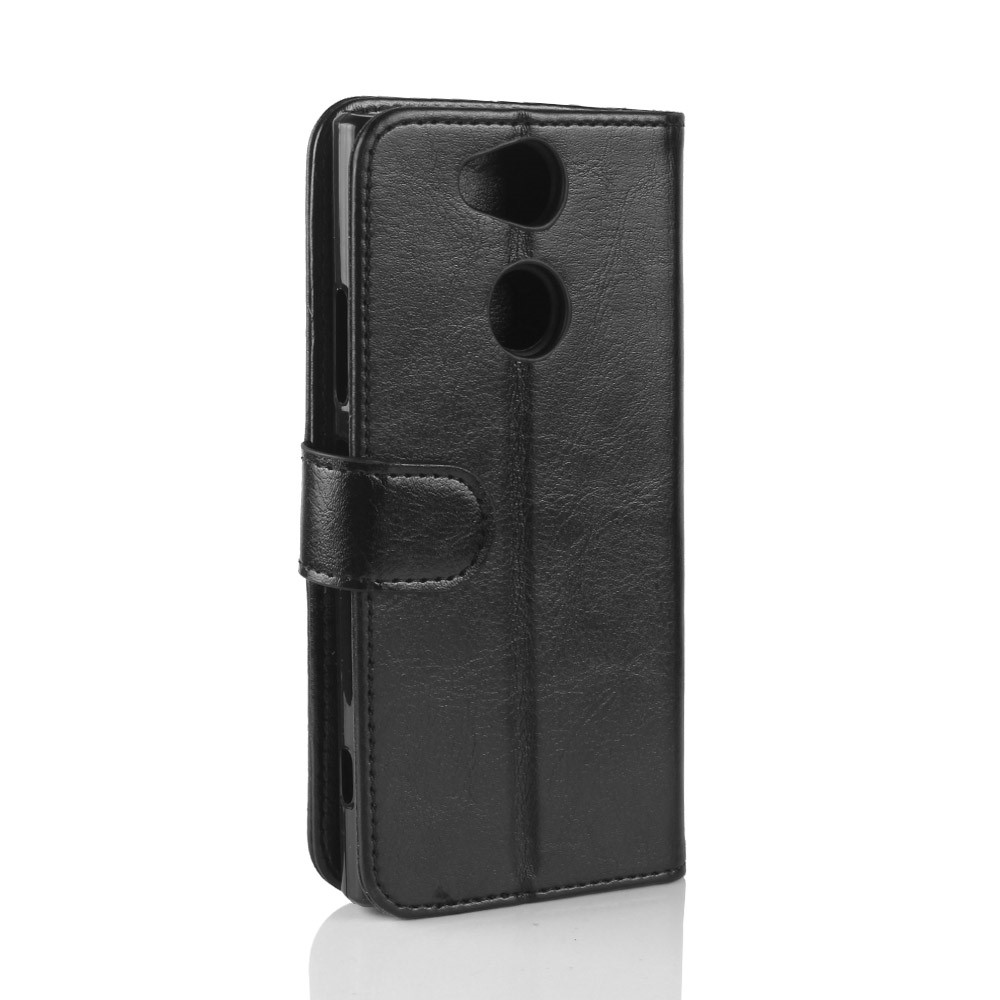 Crazy Horse Wallet Cuero Teléfono Celular Funda Para Sony Xperia XA2 - Negro