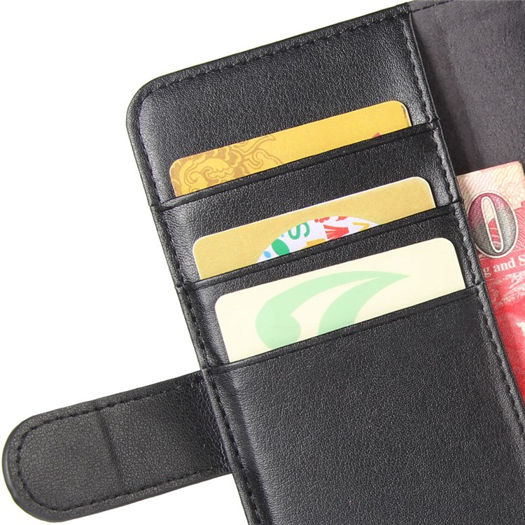 Genuine Split Leather Wallet Stand Cell Phone Case for Sony Xperia XA2 - Black-4