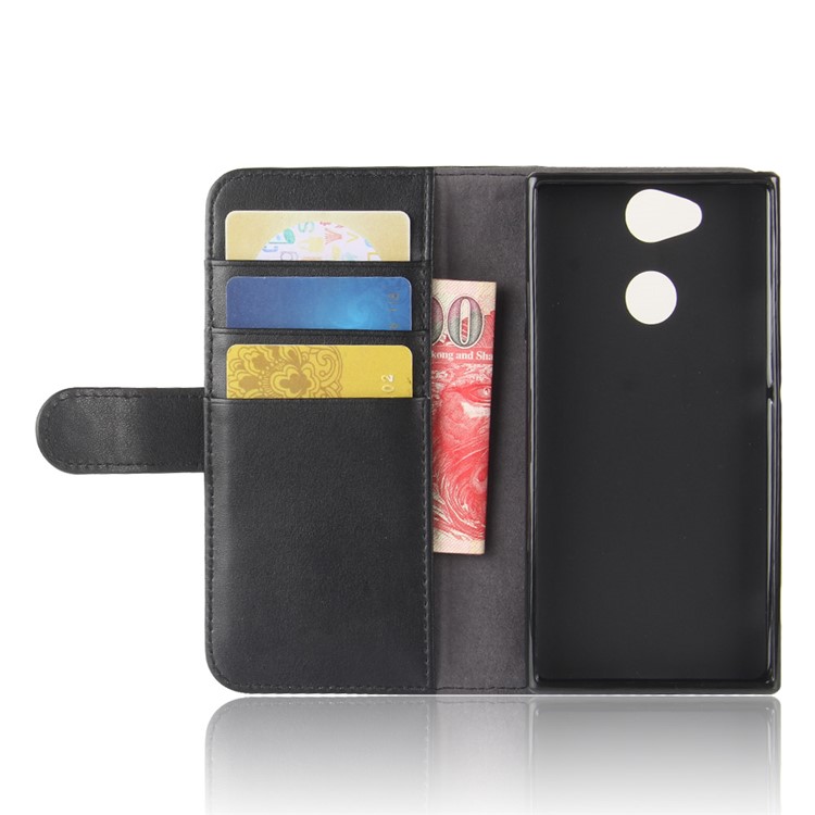 Genuine Split Leather Wallet Stand Cell Phone Case for Sony Xperia XA2 - Black-5
